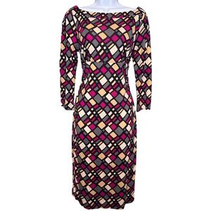 Diane von Furstenberg Women Pink Geometric 100% Silk Sheath Dress Sz 10 Cocktail